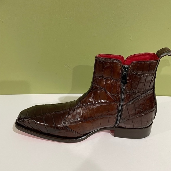 Fennix italy boot brown alligator side zipper classy fashionable red bottle sole - Picture 3 of 6